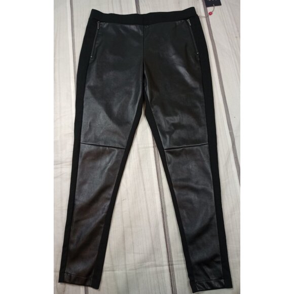 Rafaella Pants - Rafaella Size 12 Pull On Black Faux Leather Ankle Pants Moto Skinny Leggings